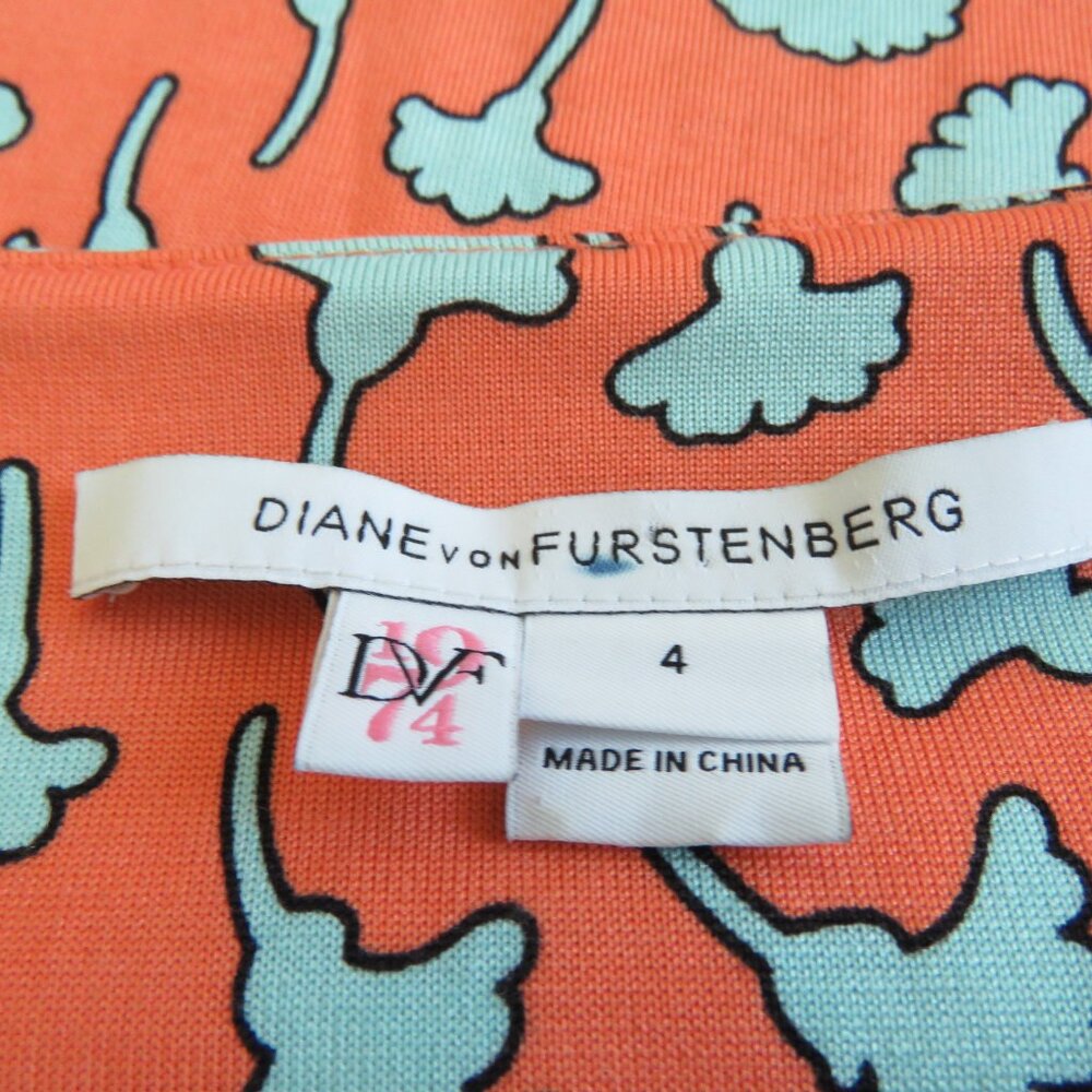 DIANE VON FURSTENBERG Reina 100% Silk Gingko Print Soft Orange Shift Dress Sz 4 - Picture 14 of 15